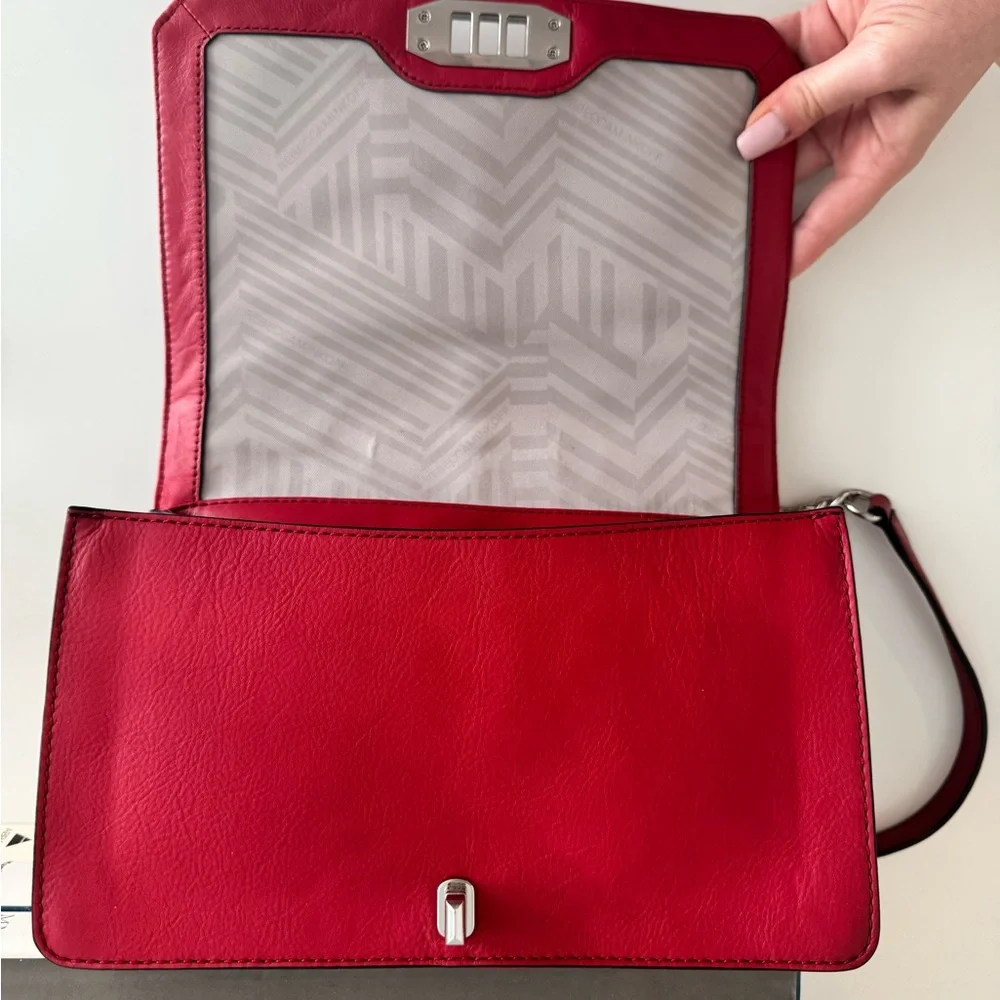 Rebecca Minkoff Leather Chevron Quilted Crossbody Flap Boy Bag Red Silver - Picture 10 of 12